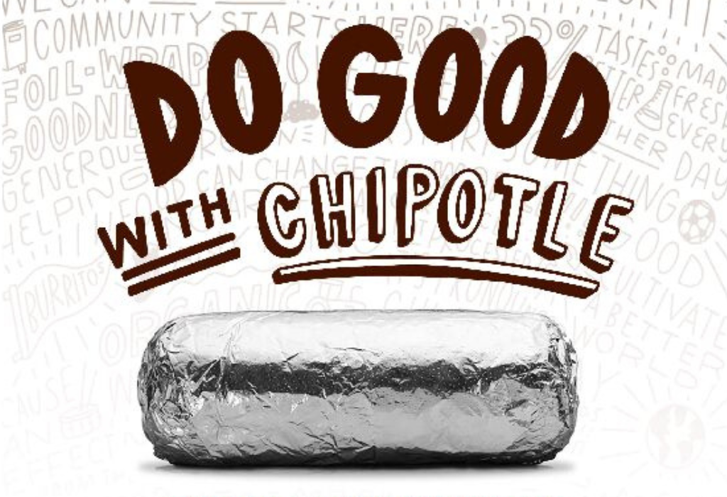 Do Good with Chipotle, with a foil-wrapped burrito underneath the headline